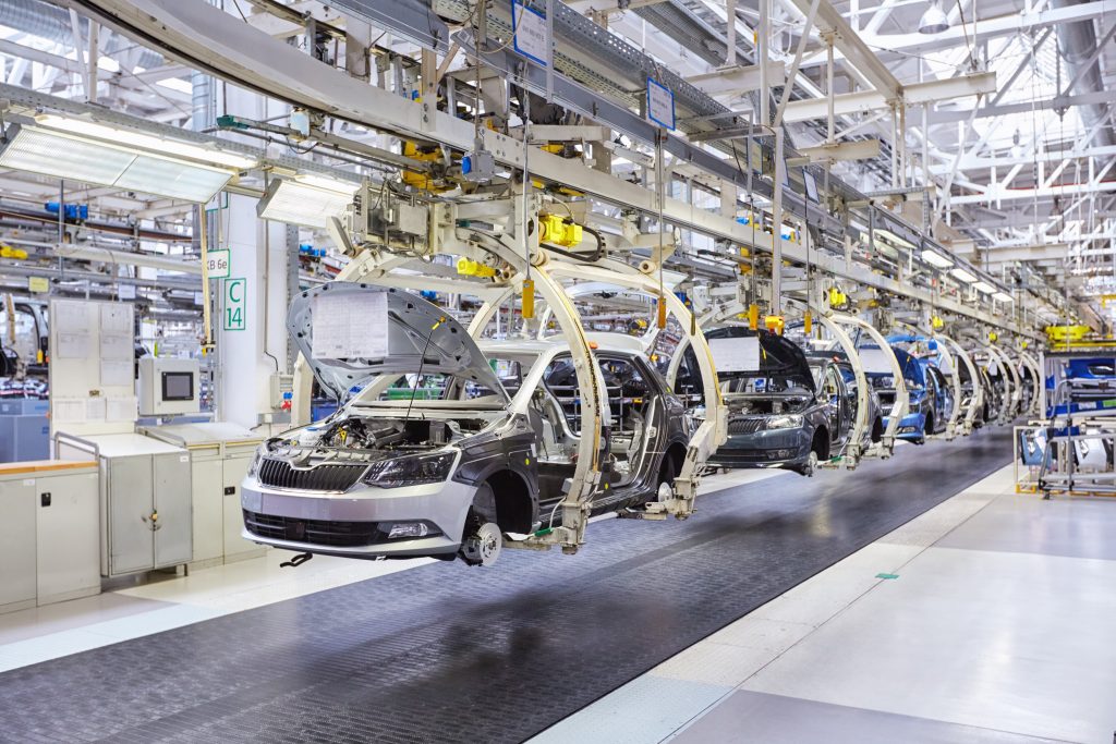 Assembling cars on conveyor line