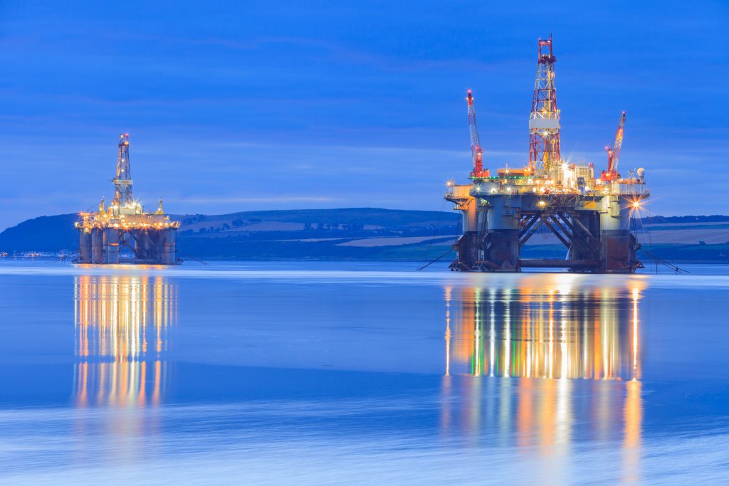 Semi Submersible Oil Rig during Sunrise at Cromarty Firth in Inv